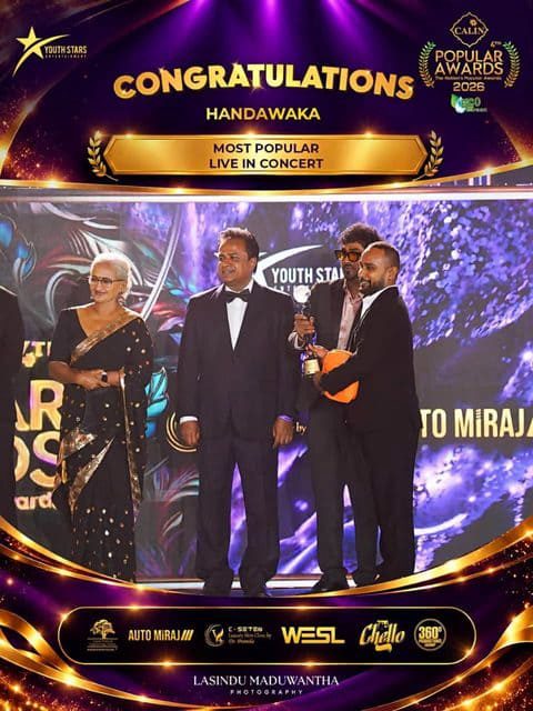 Congratulations Handawaka: Most Popular Live in Concert, 4th Calin Popular Awards 2026. The award being presented on stage.